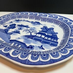 Blue Willow Style Porcelain Serving Platter – Large 20” Oval Transferware